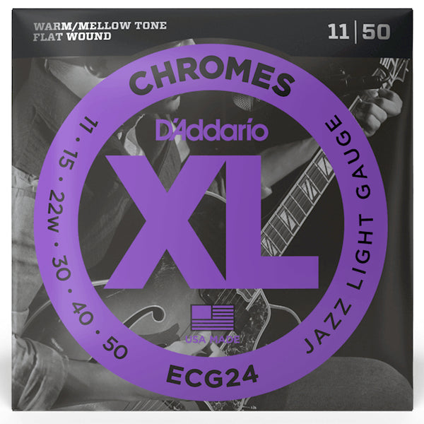 D'Addario - Chromes - Flat Wound - Electric Guitar Strings - ECG24 - Light - 11-50 Gauge (1 Pack)