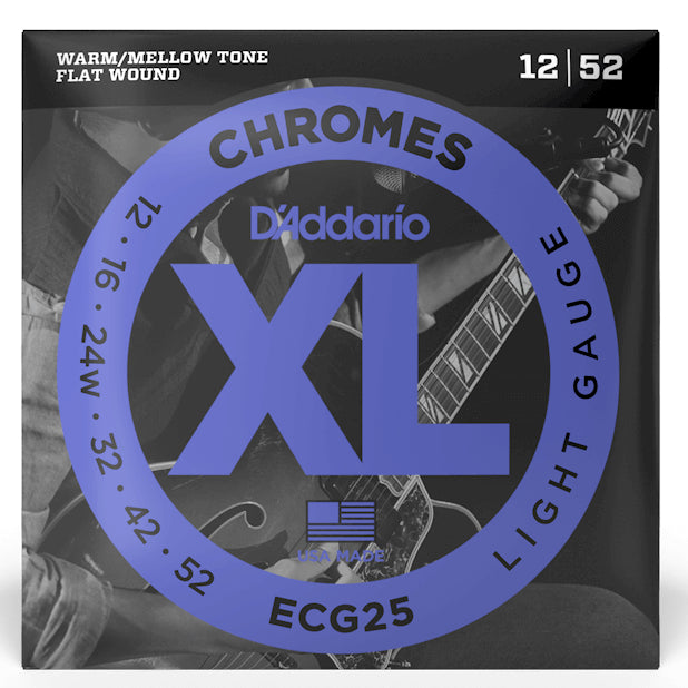 D'Addario - Chromes - Flat Wound - Electric Guitar Strings - ECG25 - Light - 12-52 Gauge (1 Pack)