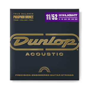 Dunlop Acoustic Guitar Strings - 11/52 Custom Light - Phosphor Bronze - DAP1152 (1 Pack)