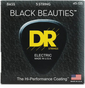 DR Strings - BKB5-45 - Black Beauties Coated 5-String Bass Guitar Strings - .045-.125 Medium (1 Pack)