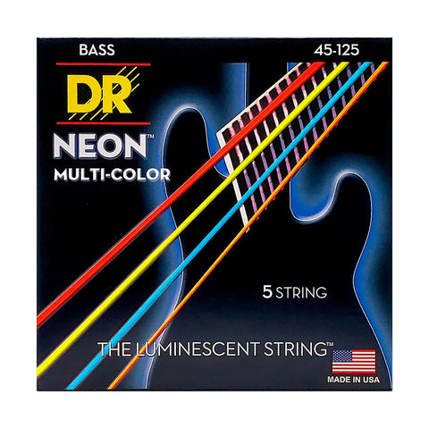 DR Strings - Hi-Def NEON Multi-Color Coated - Medium - 5-String Bass Strings (NMCB5-45)