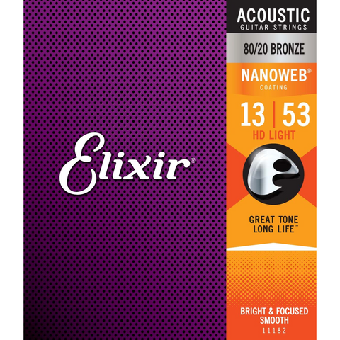 Elixir - 11182 Nanoweb - 80/20 Acoustic Guitar Strings - .013-.053 HD (1 Pack)