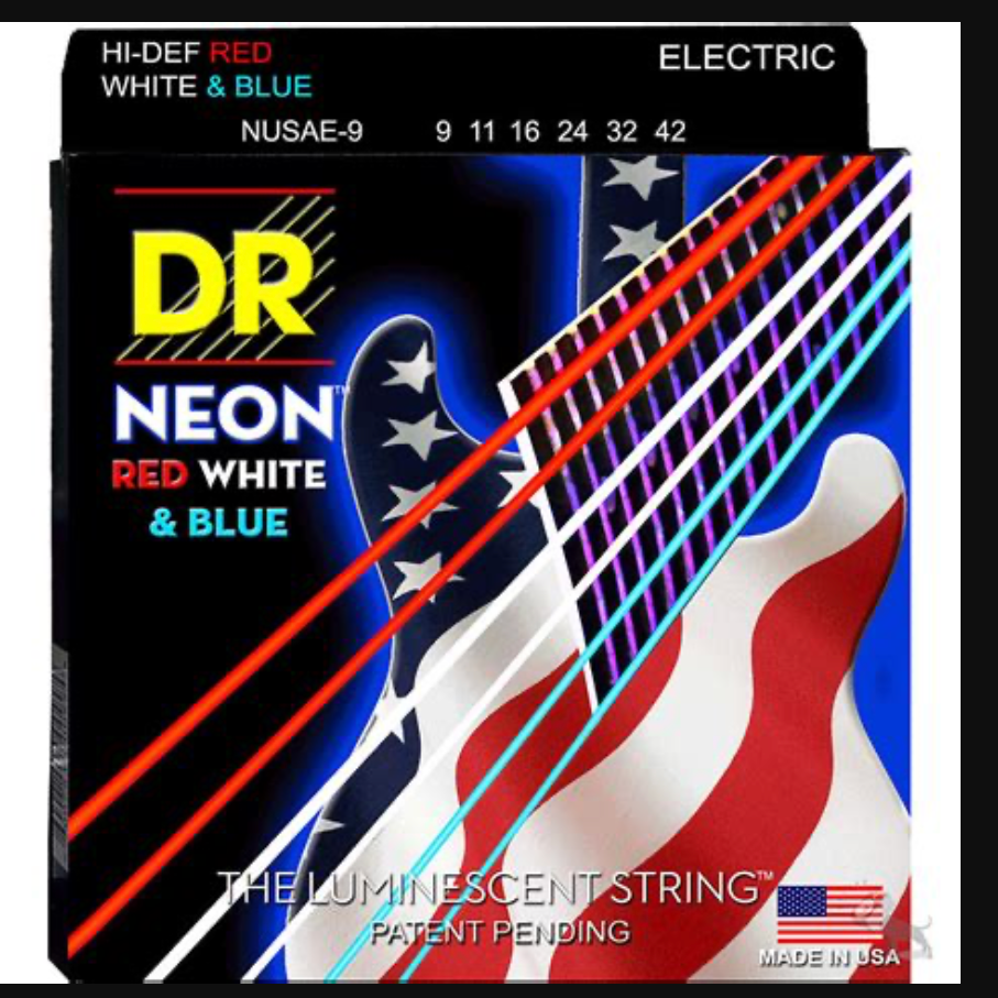 DR - HI-DEF Red, White & Blue Neon - 6-String Electric Guitar Strings (NUSAE-9) (1 Pack)