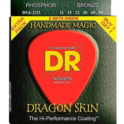 DR Strings - Dragon Skin Acoustic Guitar - Hi Performance Coating - Phosphor Bronze - DSA2-11 (11-50)