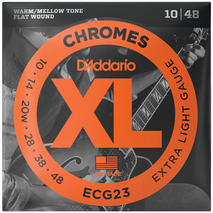 D'Addario - Chromes - Flat Wound - Electric Guitar Strings - ECG23 - Extra Light - 10-48 Gauge (1 Pack)