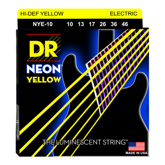 DR - NYE-10 - 6-String Electric Guitar Strings - Hi-Def Yellow Neon (1 Pack)