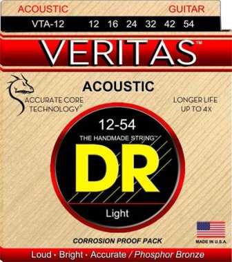 DR Strings - VTA-12 - Veritas - Phosphor Bronze Round-Core Acoustic Guitar Strings - 12-54 (1 Pack)