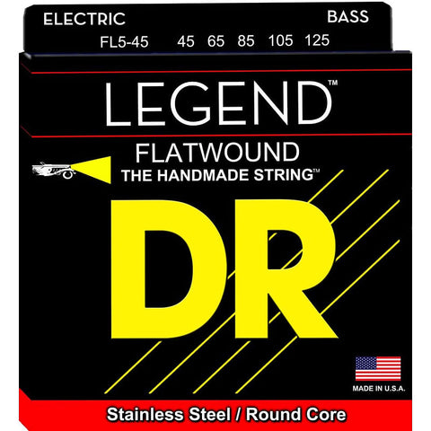 DR Strings - Legend - Polished Flatwound Stainless Steel 5-String Bass Guitar Strings - .045-.125 Medium (1 Pack) (FL5-45)